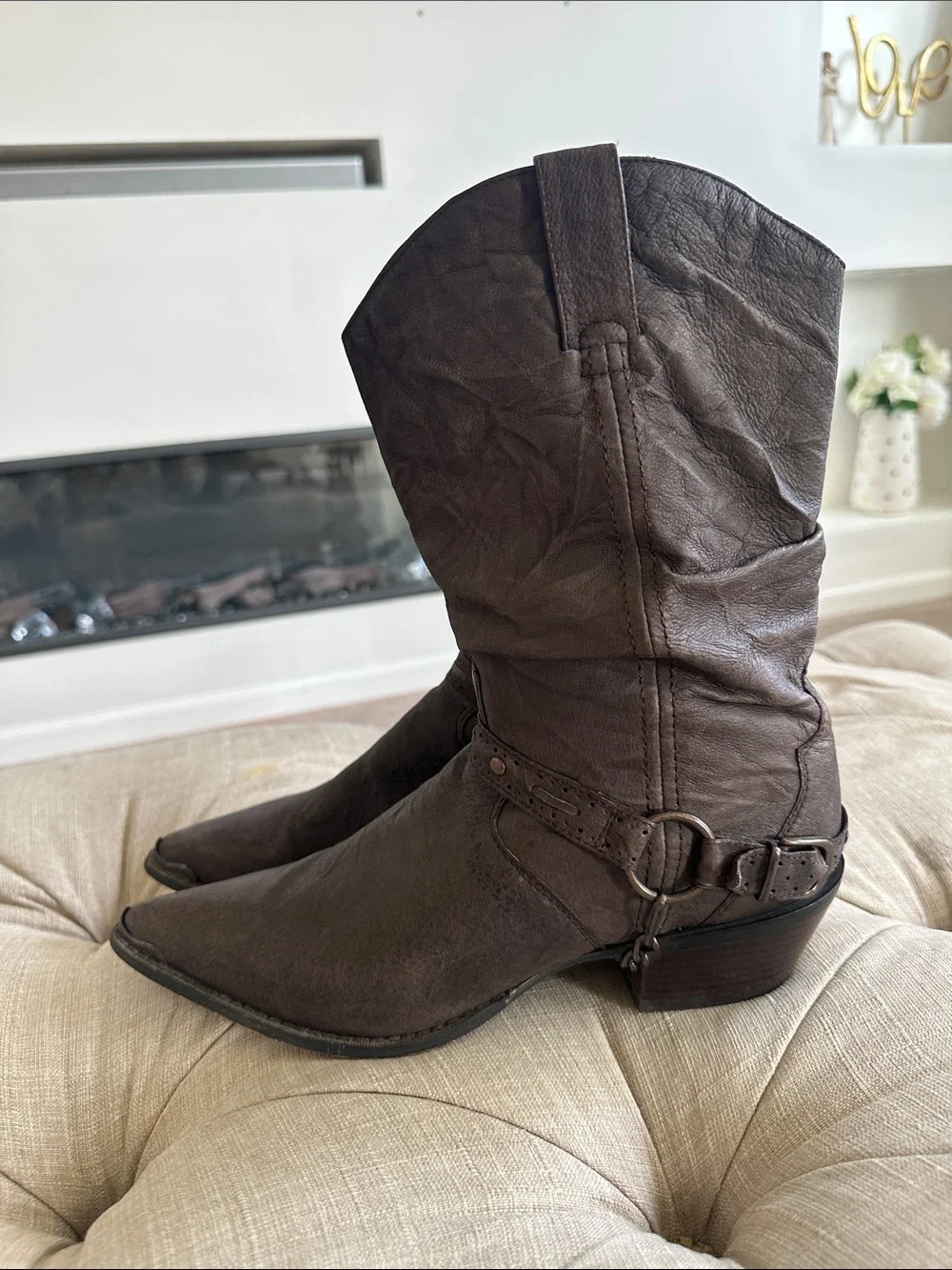 Durango Dark Brown Leather Harness Cowboy Boots